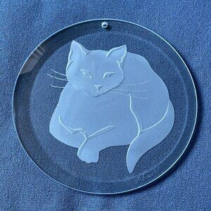 6" Beveled Glass Etched Cat Window Decor